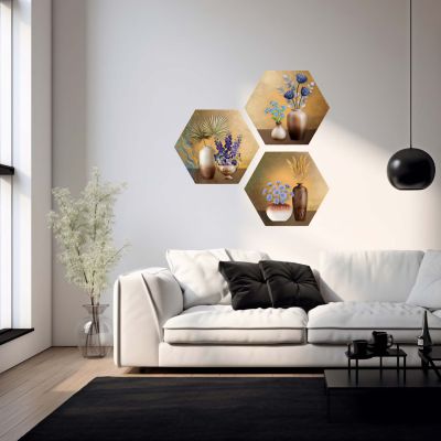 3 Piece Hexagon Shape Floral Theme Wall Art Decor for Living Room and Bedroom UV Textured MDF Home & Office Wall Decoration